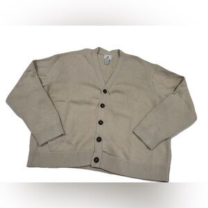 H&M Women’s Beige Tight-Knit Button Cardigan Sweater V-Neck Long Sleeve L